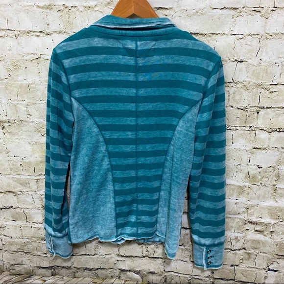 Daytrip Green Striped Cotton Button Sweatshirt Blazer Jacket - Picture 4 of 6